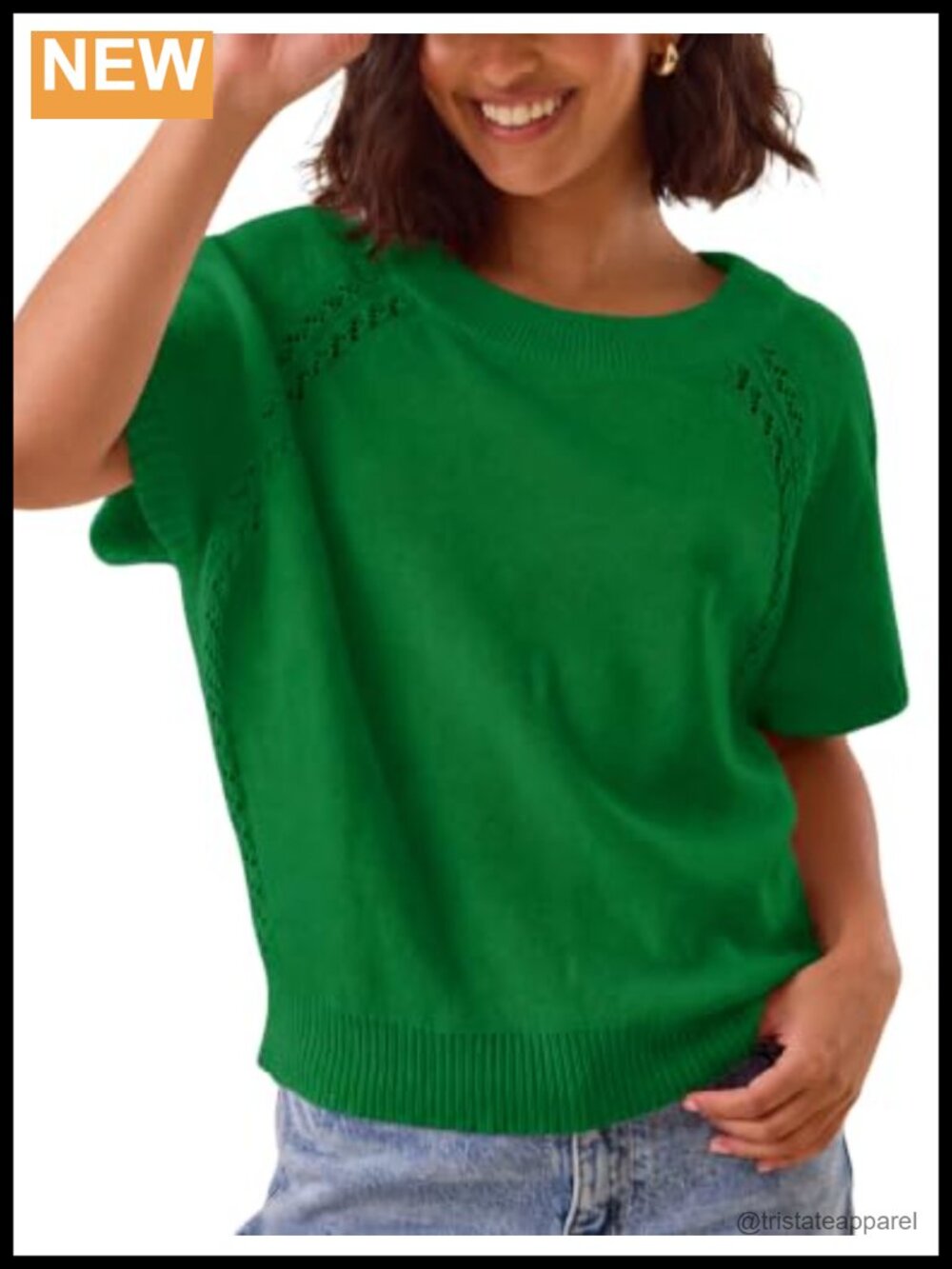 Yeokou Women's Knit Crochet Top Short Sleeve Crew Neck Loose Fit Pullover